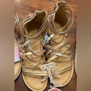 NWT Cat & Jack Brown and Rose Gold Metallic Strappy Sandals Girls size 3